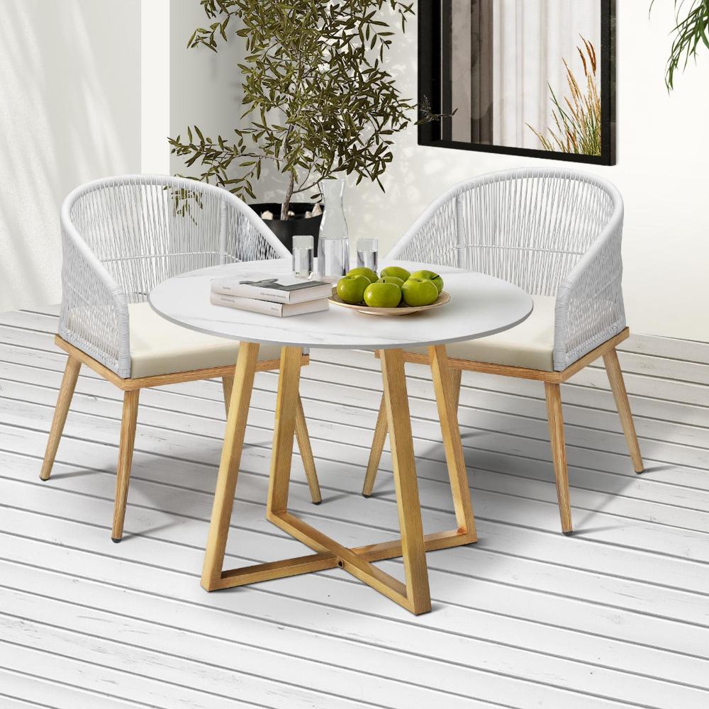 Livsip 3 Piece Outdoor Dining Set Table&amp;Lounge Chairs-Outdoor Dining Sets-PEROZ Accessories