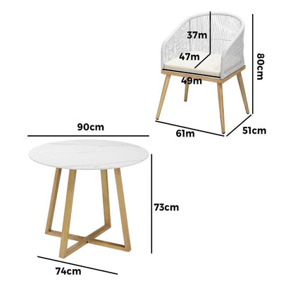 Livsip 3 Piece Outdoor Dining Set Table&amp;Lounge Chairs-Outdoor Dining Sets-PEROZ Accessories