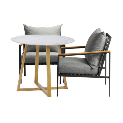 Livsip 3 Piece Outdoor Dining Setting Sintered Stone Table Patio Furniture Set-Outdoor Dining Sets-PEROZ Accessories