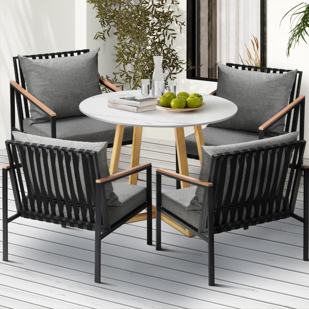 Livsip 5 Piece Outdoor Dining Setting Sintered Stone Table Patio Furniture Set-Outdoor Dining Sets-PEROZ Accessories