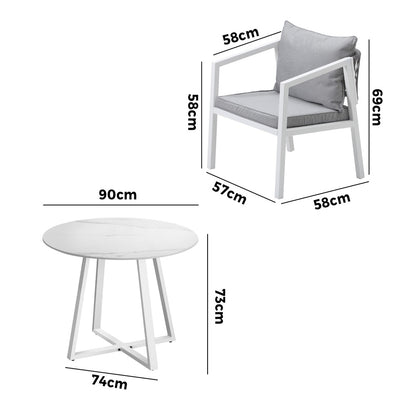 Livsip Outdoor Dining Set Bistro Setting 3PCS White-Outdoor Dining Set-PEROZ Accessories