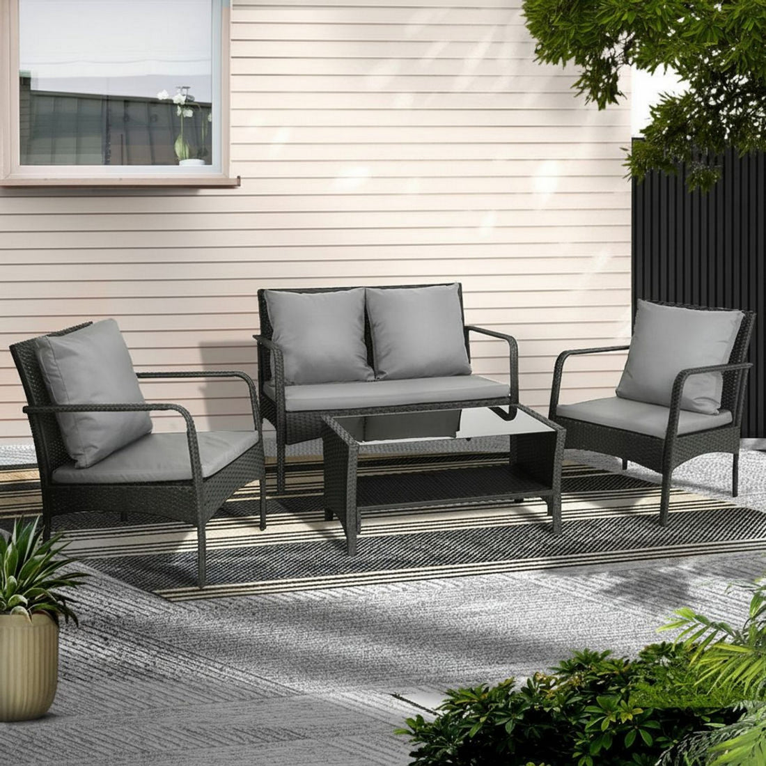 Gardeon Outdoor Sofa Set Lounge Setting Wicker Table and Chairs Garden Patio Furniture-Outdoor Sofa Sets-PEROZ Accessories