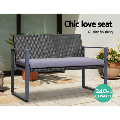 Gardeon 4 PCS Outdoor Sofa Set Rattan Furniture Glass Top Table Chairs Black-Outdoor Furniture Sets-PEROZ Accessories