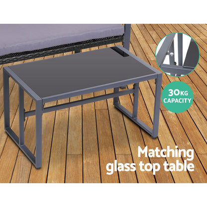 Gardeon 4 PCS Outdoor Sofa Set Rattan Furniture Glass Top Table Chairs Black-Outdoor Furniture Sets-PEROZ Accessories