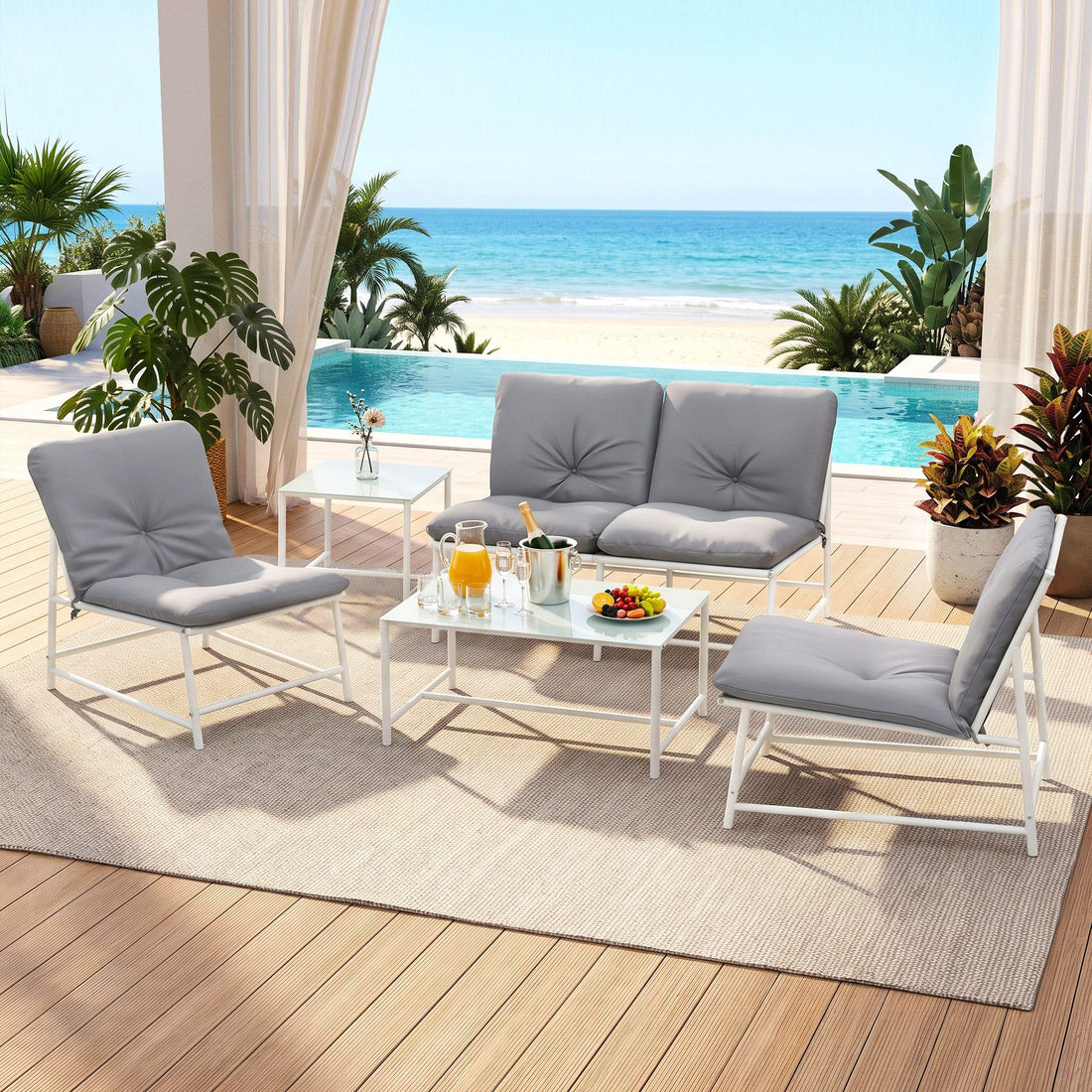 Gardeon 5-Piece Outdoor Sofa Set with Cushions table and Chairs White-Furniture > Outdoor > Outdoor Sofas &amp; Lounge Sets-PEROZ Accessories