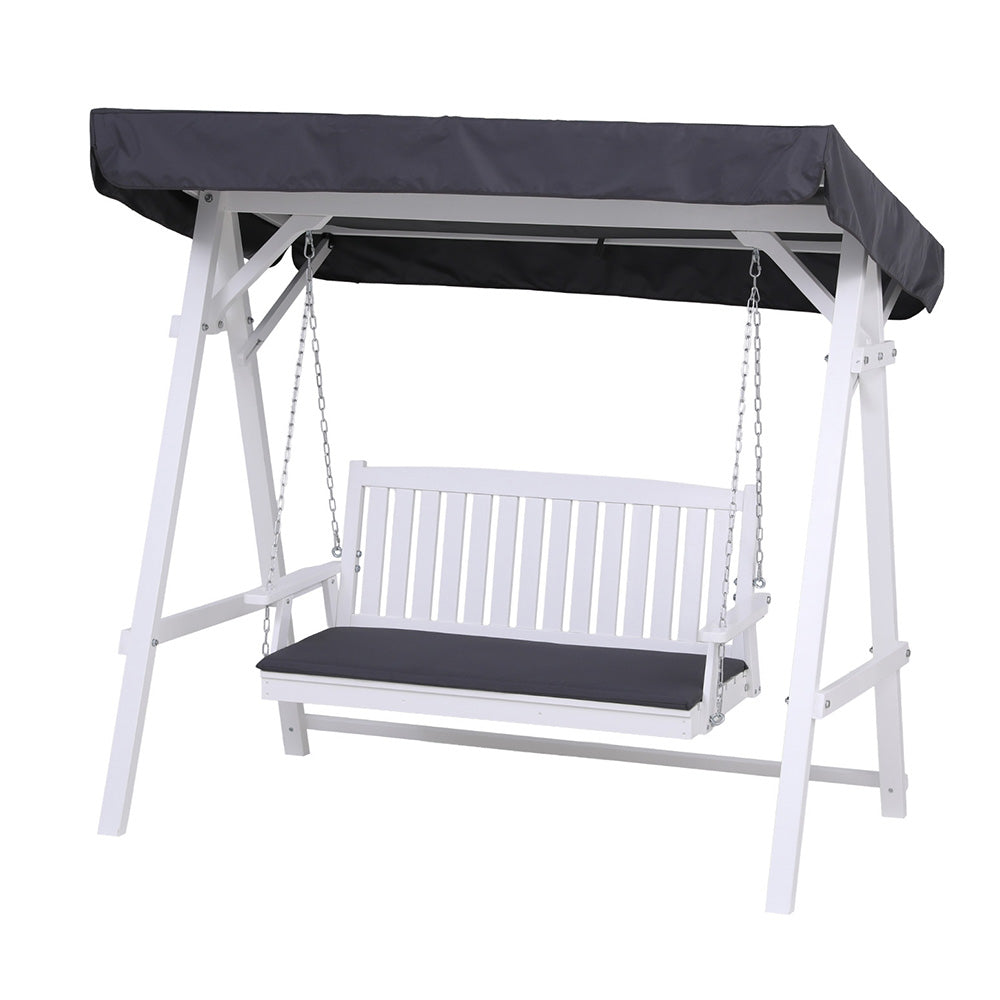 Gardeon Outdoor Wooden Swing Chair Garden Bench Canopy Cushion 3 Seater White-Furniture &gt; Outdoor &gt; Outdoor Chairs-PEROZ Accessories