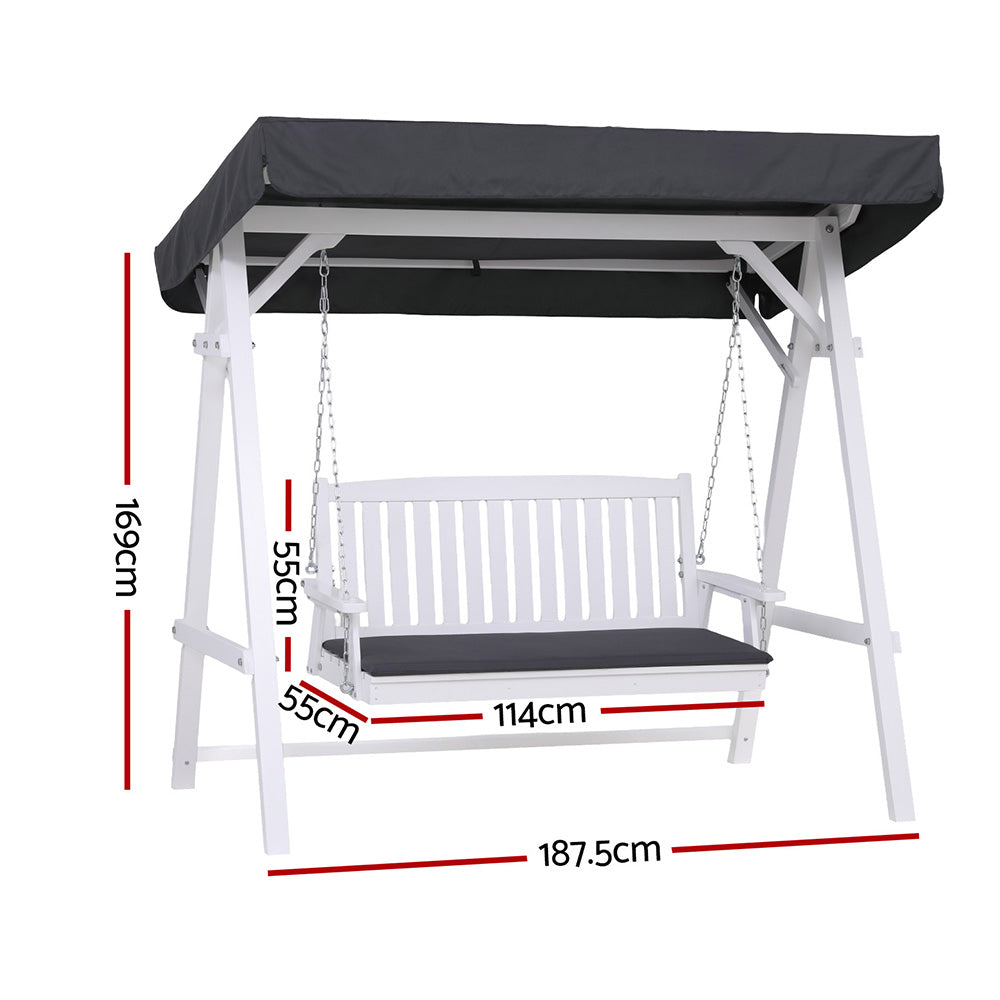 Gardeon Outdoor Wooden Swing Chair Garden Bench Canopy Cushion 3 Seater White-Furniture &gt; Outdoor &gt; Outdoor Chairs-PEROZ Accessories