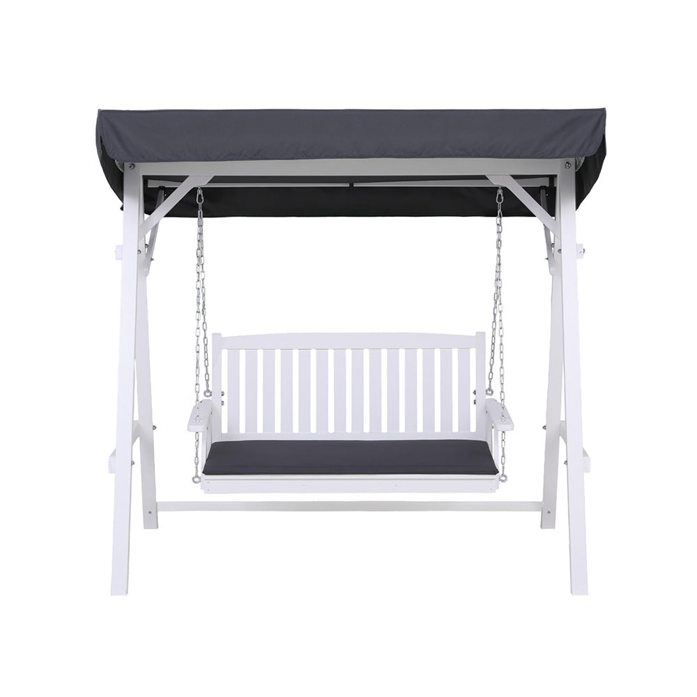 Gardeon Outdoor Wooden Swing Chair Garden Bench Canopy Cushion 3 Seater White-Furniture &gt; Outdoor &gt; Outdoor Chairs-PEROZ Accessories