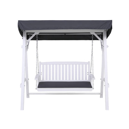 Gardeon Outdoor Wooden Swing Chair Garden Bench Canopy Cushion 3 Seater White-Furniture &gt; Outdoor &gt; Outdoor Chairs-PEROZ Accessories