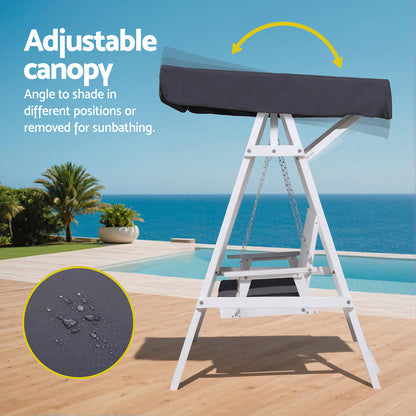 Gardeon Outdoor Wooden Swing Chair Garden Bench Canopy Cushion 3 Seater White-Furniture &gt; Outdoor &gt; Outdoor Chairs-PEROZ Accessories