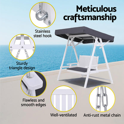 Gardeon Outdoor Wooden Swing Chair Garden Bench Canopy Cushion 3 Seater White-Furniture &gt; Outdoor &gt; Outdoor Chairs-PEROZ Accessories