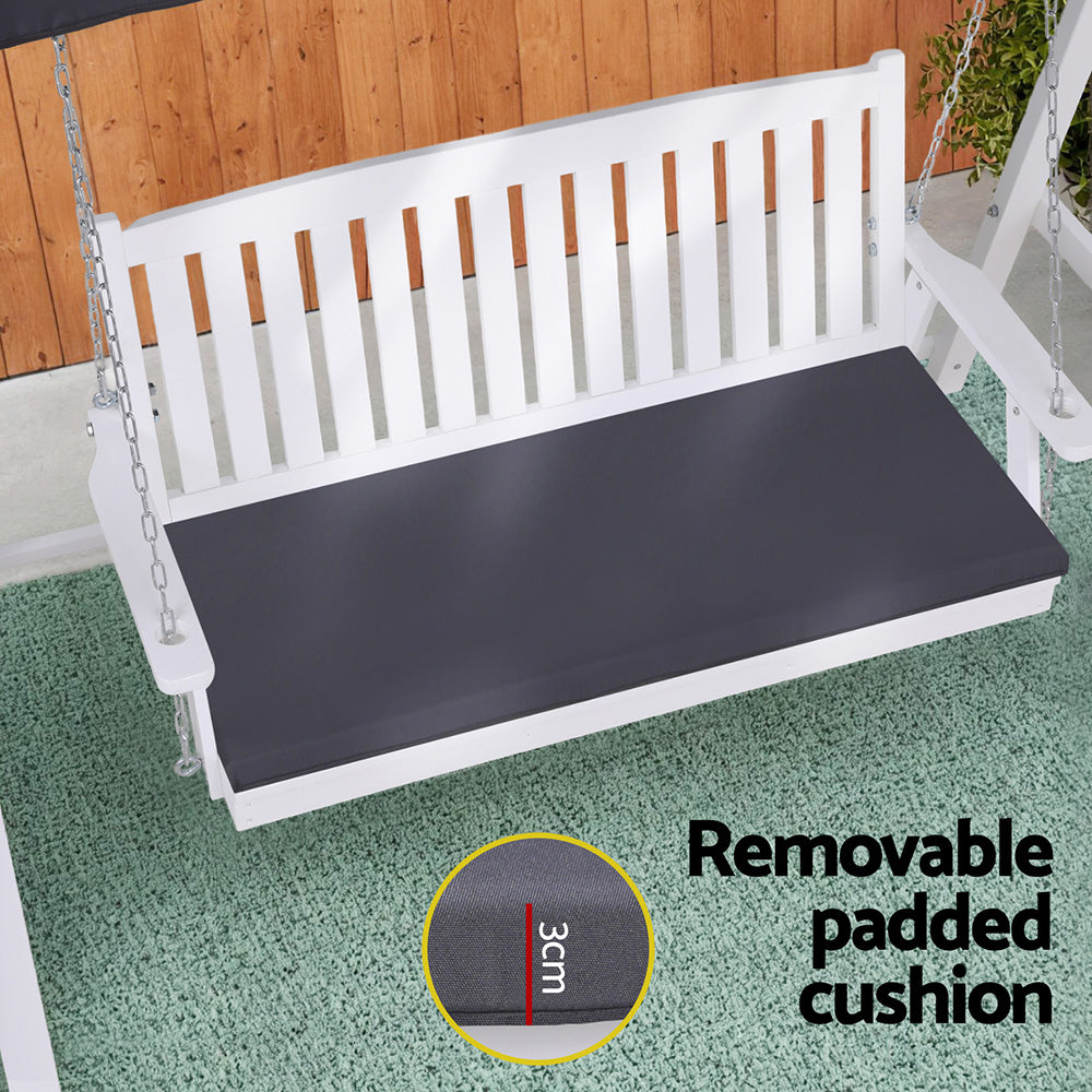 Gardeon Outdoor Wooden Swing Chair Garden Bench Canopy Cushion 3 Seater White-Furniture &gt; Outdoor &gt; Outdoor Chairs-PEROZ Accessories
