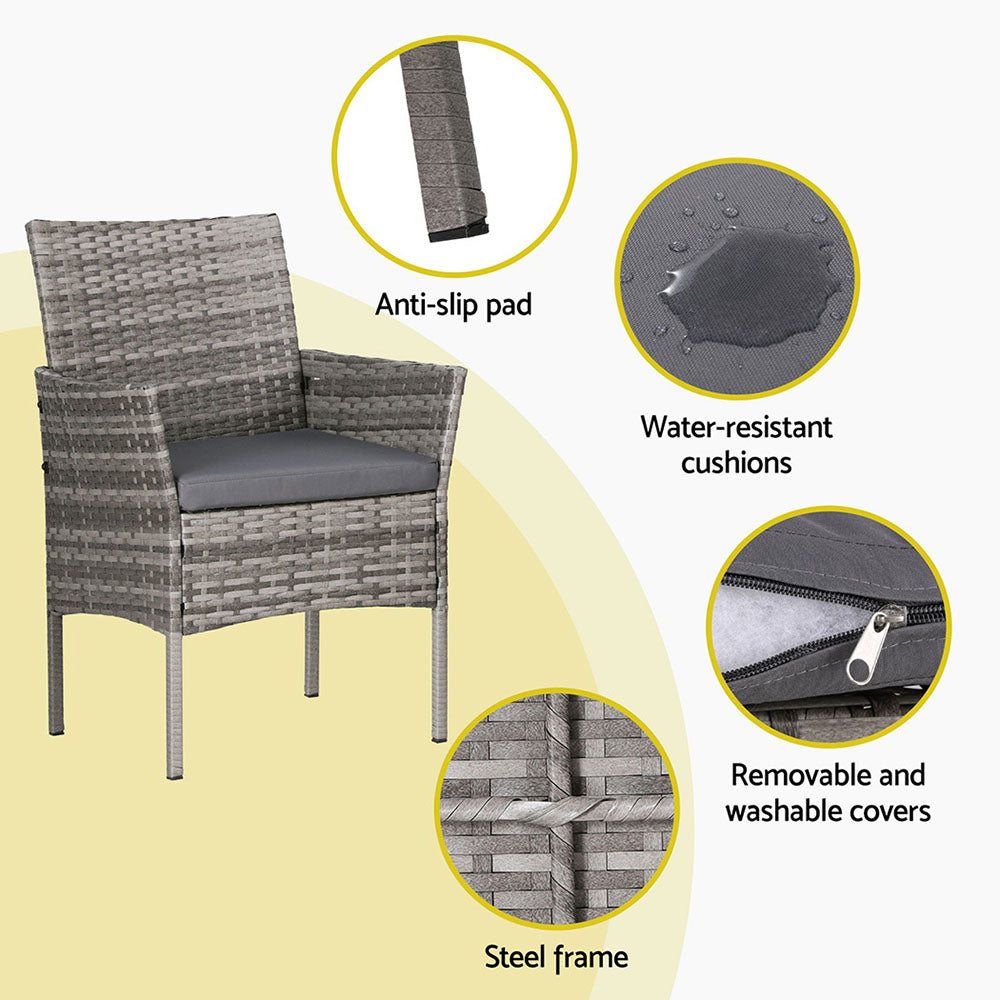 Gardeon 4 Seater Outdoor Sofa Set Wicker Setting Table Chair Furniture Grey-Furniture &gt; Outdoor-PEROZ Accessories