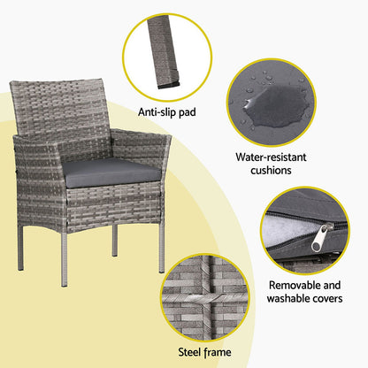Gardeon 4 Seater Outdoor Sofa Set Wicker Setting Table Chair Furniture Grey-Furniture &gt; Outdoor-PEROZ Accessories