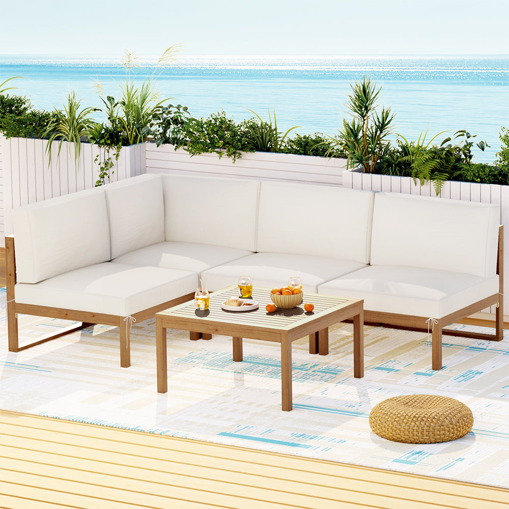 Gardeon 4-Seater Outdoor Sofa Set Wooden Lounge Setting 5PCS-Furniture &gt; Outdoor &gt; Outdoor Sofas &amp; Lounge Sets-PEROZ Accessories