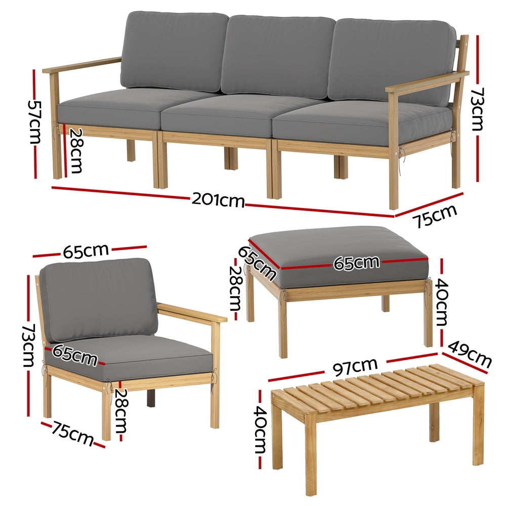 Gardeon 5-Seater Outdoor Sofa Set Wooden Lounge Setting 6PCS-Furniture &gt; Outdoor &gt; Outdoor Sofas &amp; Lounge Sets-PEROZ Accessories