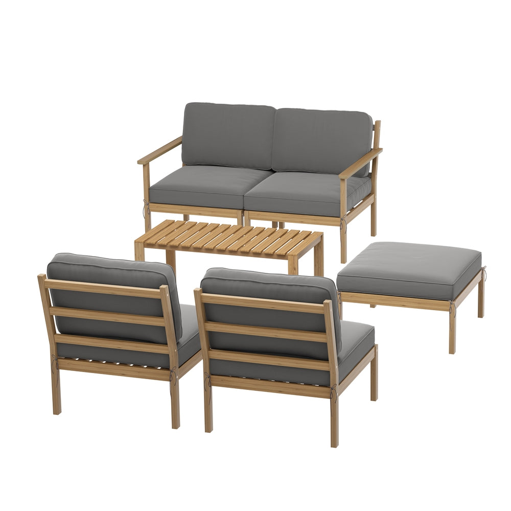 Gardeon 5-Seater Outdoor Sofa Set Wooden Lounge Setting 6PCS-Furniture &gt; Outdoor &gt; Outdoor Sofas &amp; Lounge Sets-PEROZ Accessories