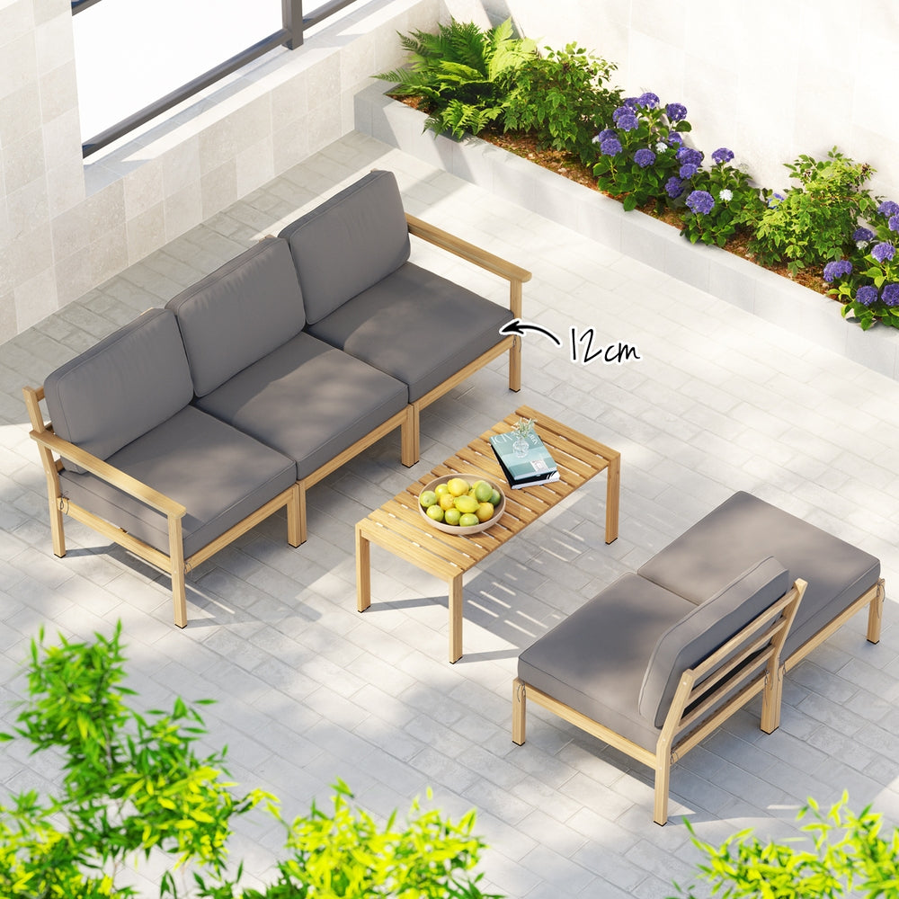 Gardeon 5-Seater Outdoor Sofa Set Wooden Lounge Setting 6PCS-Furniture &gt; Outdoor &gt; Outdoor Sofas &amp; Lounge Sets-PEROZ Accessories