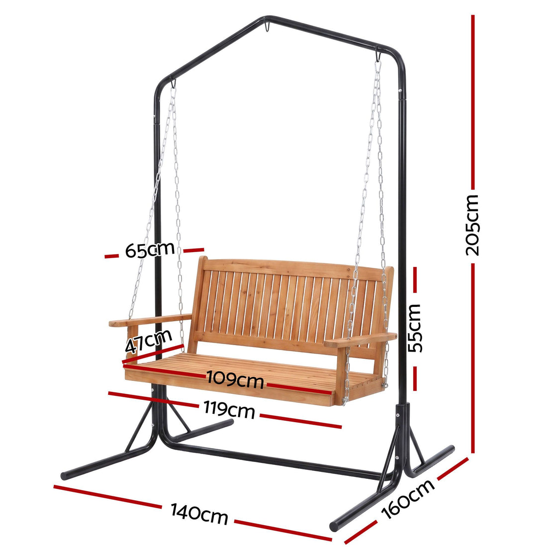 Gardeon Wooden 2-Seater Outdoor Swing Chair with Black Stand Hanging Chair Patio Furniture-Furniture > Outdoor > Outdoor Chairs-PEROZ Accessories