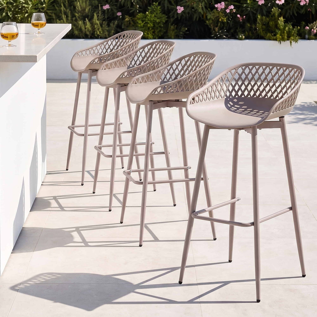 Gardeon 4-Piece Outdoor Bar Stools Plastic Metal Dining Chair Furniture Coffee-Furniture > Bar Stools &amp; Chairs > Table &amp; Bar Stools-PEROZ Accessories
