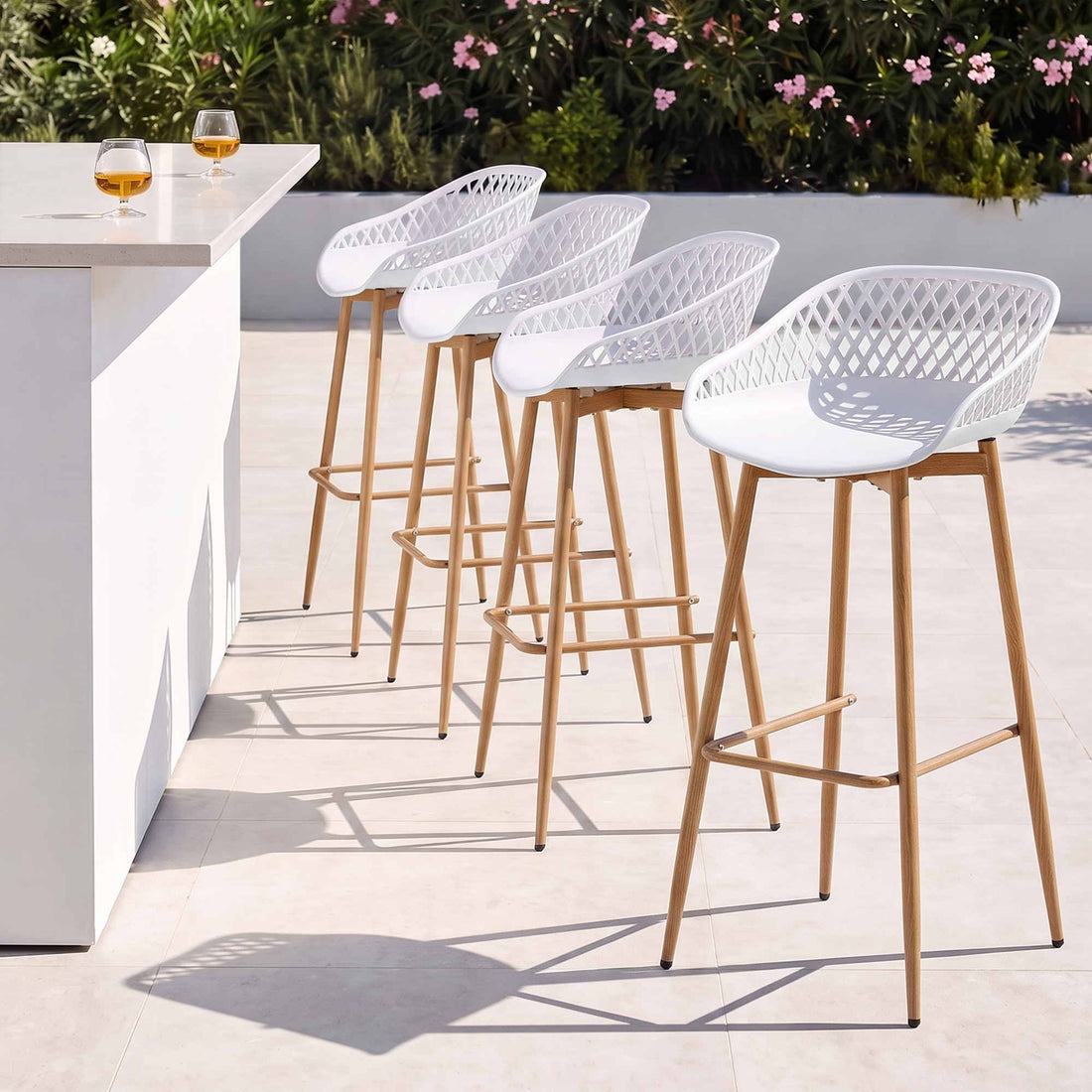 Gardeon 4-Piece Outdoor Bar Stools Plastic Metal Dining Chair Balcony White-Furniture > Bar Stools &amp; Chairs > Table &amp; Bar Stools-PEROZ Accessories