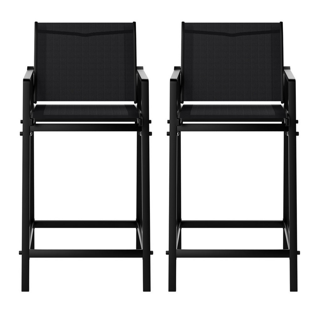 Gardeon 2PC Outdoor Bar Stools Steel Dining Chairs Patio Furniture Garden Black-Furniture &gt; Outdoor &gt; Outdoor Chairs-PEROZ Accessories