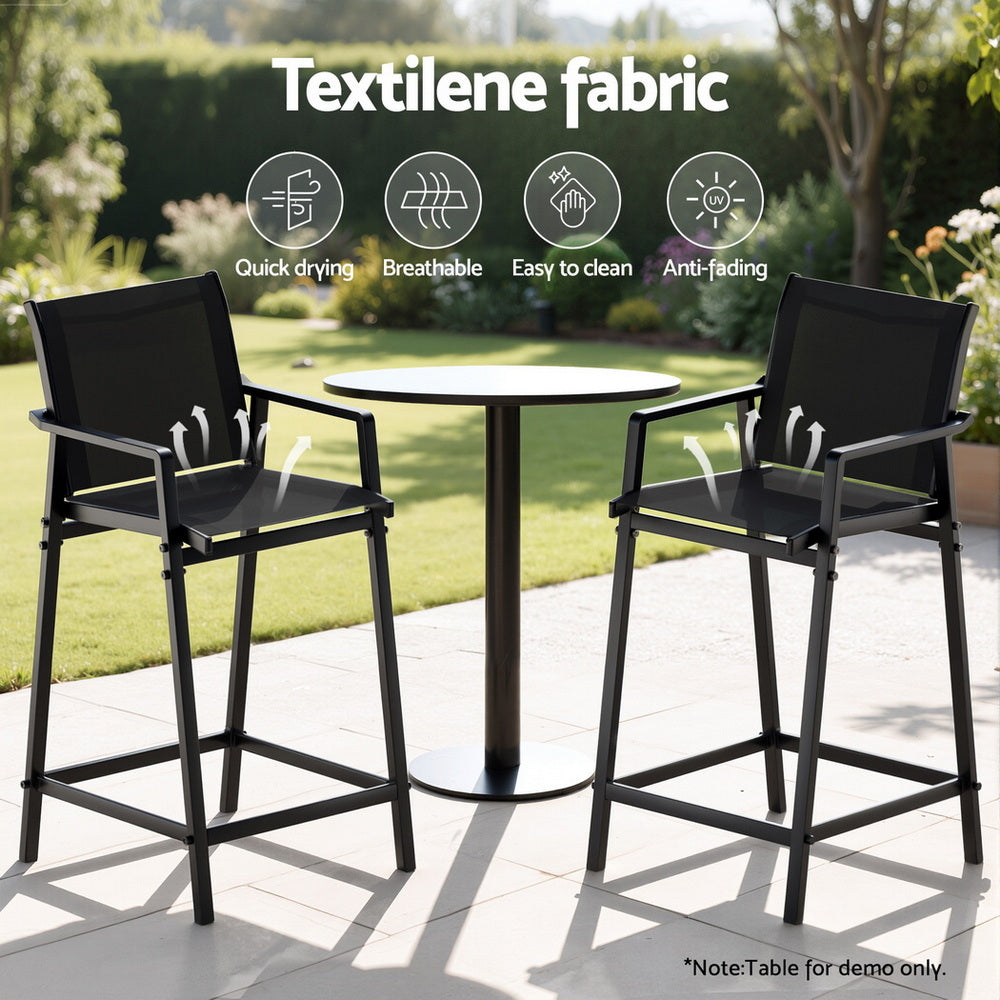 Gardeon 2PC Outdoor Bar Stools Steel Dining Chairs Patio Furniture Garden Black-Furniture &gt; Outdoor &gt; Outdoor Chairs-PEROZ Accessories
