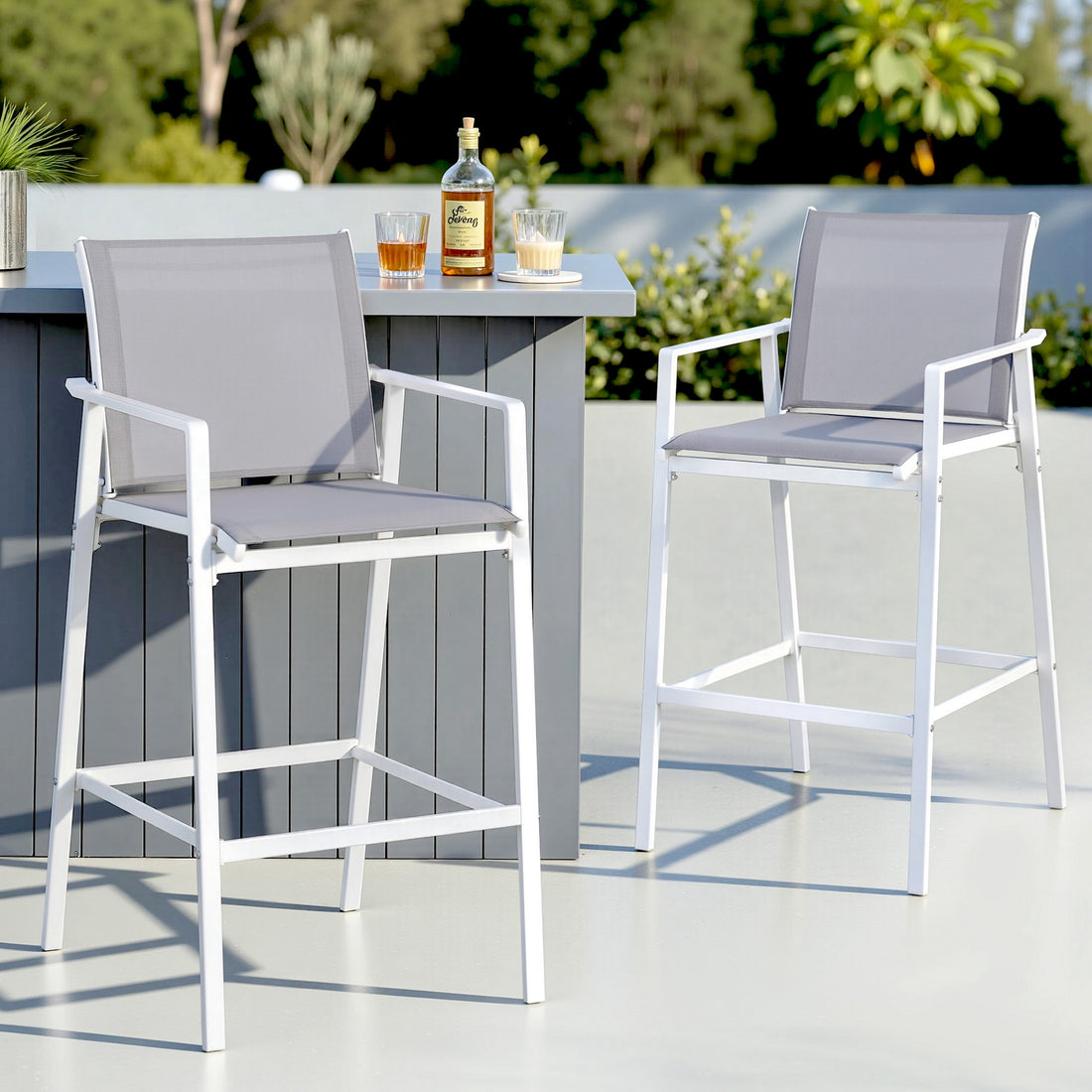 Gardeon 2PC Outdoor Bar Stools Dining Chairs Patio Furniture Garden Steel Textilene White-Furniture > Bar Stools &amp; Chairs > Table &amp; Bar Stools-PEROZ Accessories