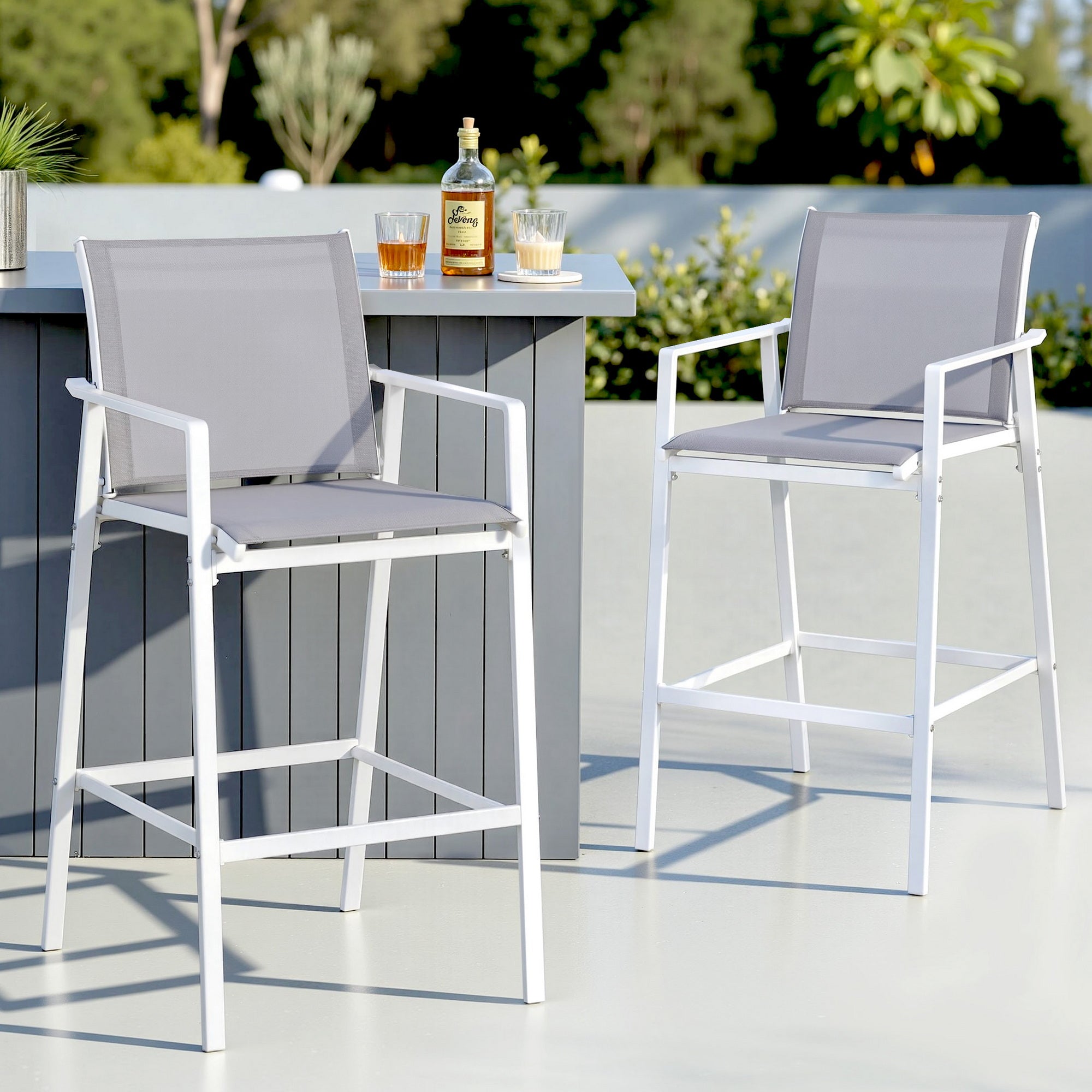 Gardeon 2PC Outdoor Bar Stools Dining Chairs Patio Furniture Garden Steel Textilene White-Furniture > Bar Stools &amp; Chairs > Table &amp; Bar Stools-PEROZ Accessories