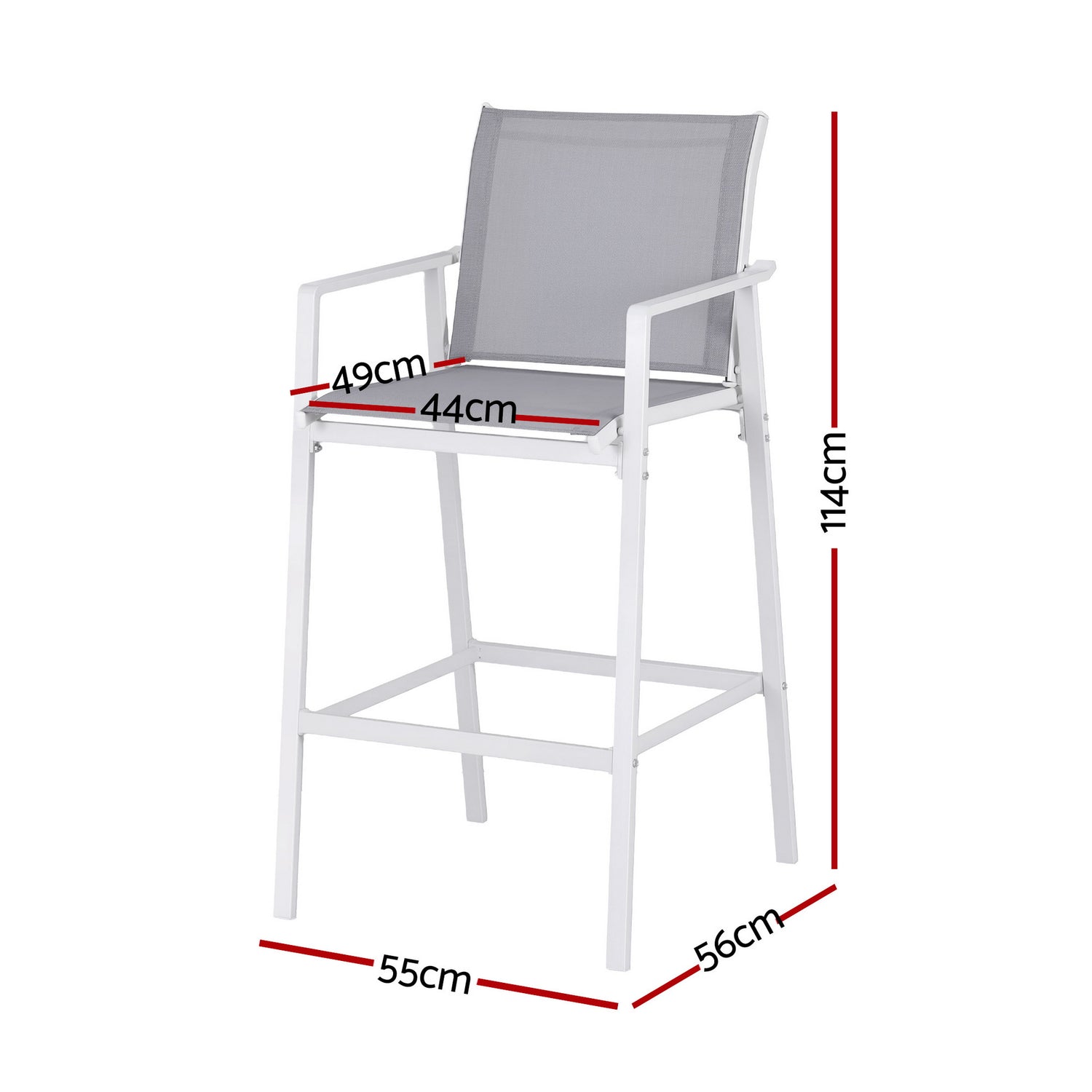 Gardeon 2PC Outdoor Bar Stools Dining Chairs Patio Furniture Garden Steel Textilene White-Furniture > Bar Stools &amp; Chairs > Table &amp; Bar Stools-PEROZ Accessories