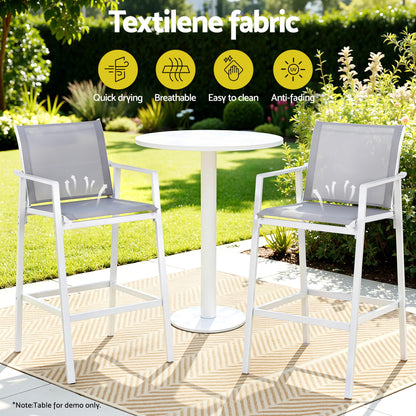 Gardeon 2PC Outdoor Bar Stools Dining Chairs Patio Furniture Garden Steel Textilene White-Furniture > Bar Stools &amp; Chairs > Table &amp; Bar Stools-PEROZ Accessories
