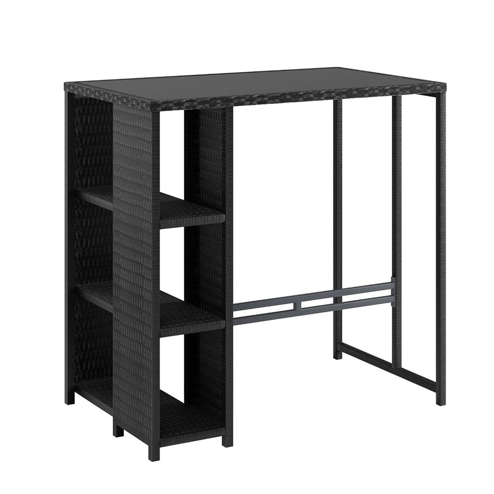Gardeon Outdoor Bar Table Wicker Dining Bistro Glass Desk Steel Patio Furniture Black-Furniture &gt; Bar Stools &amp; Chairs &gt; Table &amp; Bar Stools-PEROZ Accessories