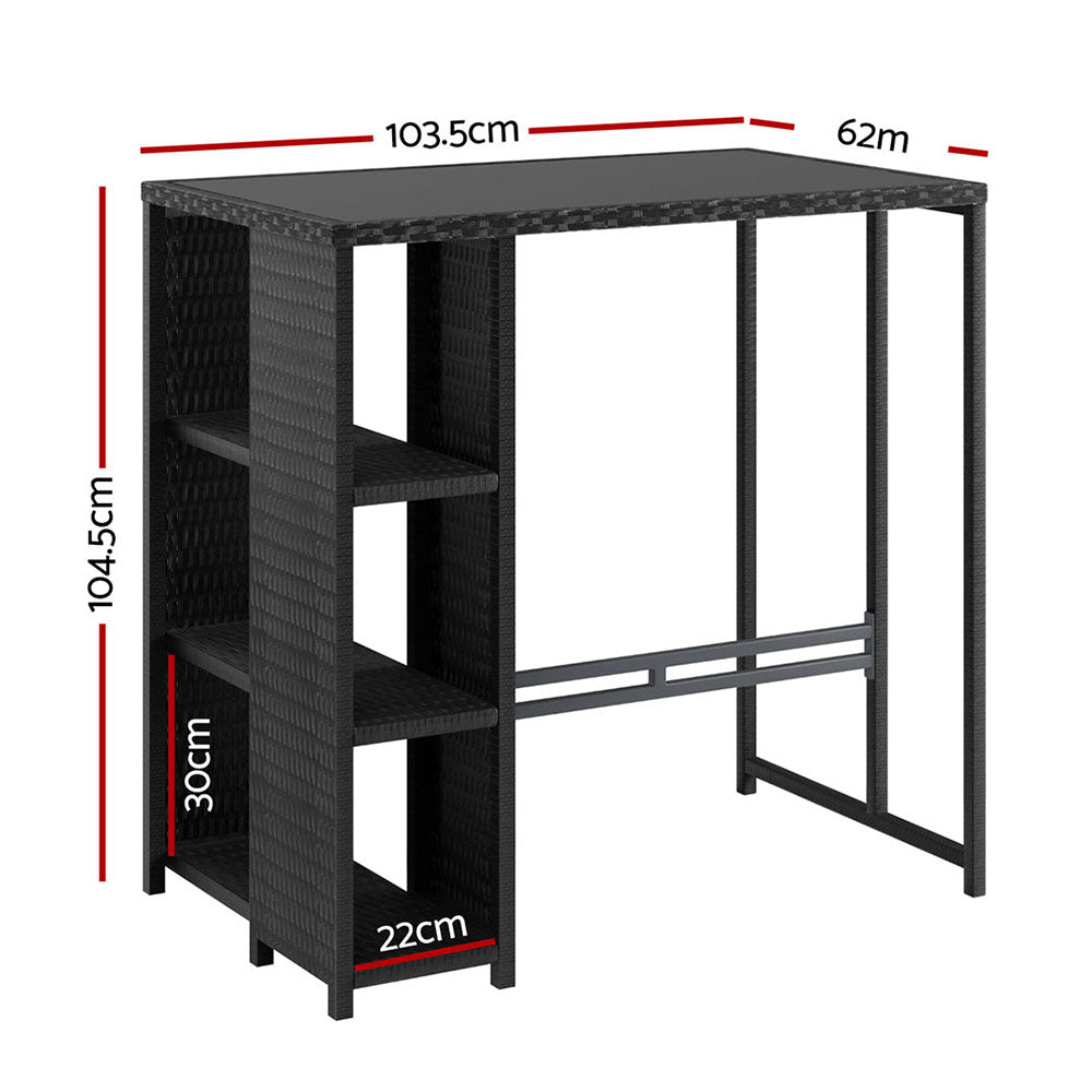 Gardeon Outdoor Bar Table Wicker Dining Bistro Glass Desk Steel Patio Furniture Black-Furniture &gt; Bar Stools &amp; Chairs &gt; Table &amp; Bar Stools-PEROZ Accessories