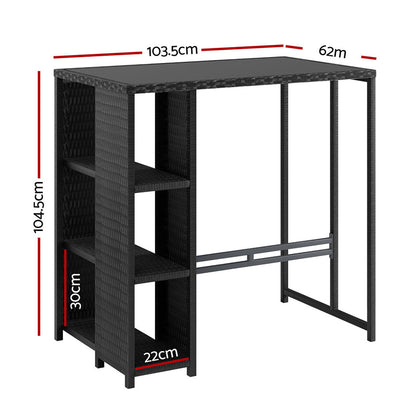 Gardeon Outdoor Bar Table Wicker Dining Bistro Glass Desk Steel Patio Furniture Black-Furniture &gt; Bar Stools &amp; Chairs &gt; Table &amp; Bar Stools-PEROZ Accessories