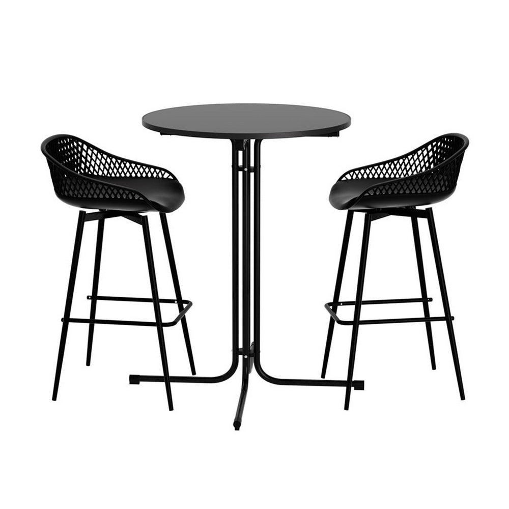 Gardeon 3PC Outdoor Bar Set Stools Dining Chairs Table Patio Furniture Bistro Set Black-Furniture &gt; Outdoor &gt; Outdoor Dining Sets-PEROZ Accessories