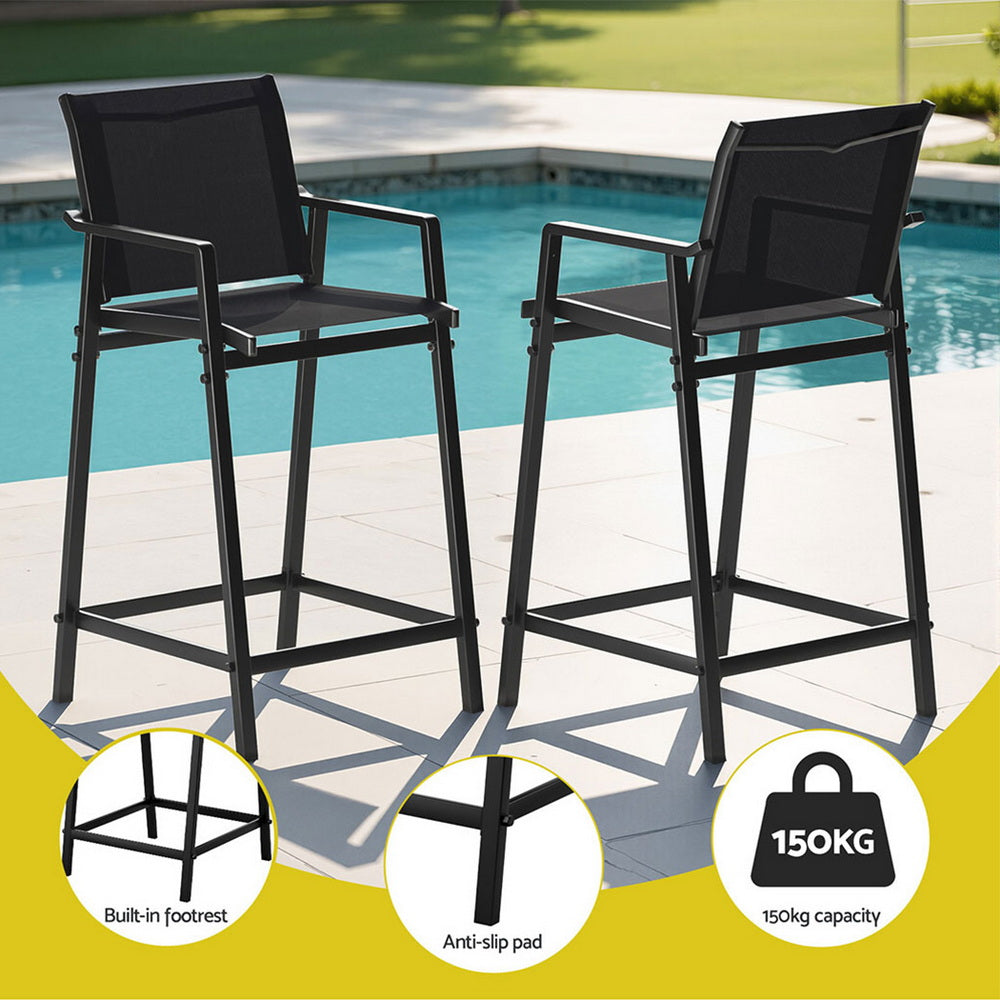 Gardeon 3PC Outdoor Bar Set Stools Dining Chairs Table Patio Furniture Bistro Set Steel Black-Furniture &gt; Outdoor &gt; Outdoor Dining Sets-PEROZ Accessories
