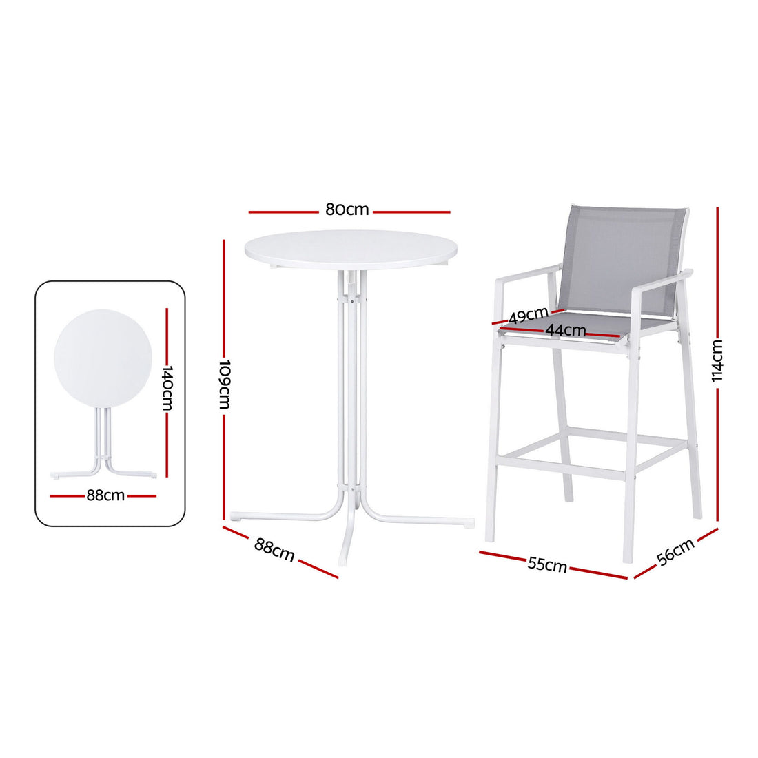 Gardeon 3PC Outdoor Bar Set Stools Dining Chairs Table Patio Furniture Bistro Set Steel White-Furniture > Bar Stools &amp; Chairs > Table &amp; Bar Stools-PEROZ Accessories