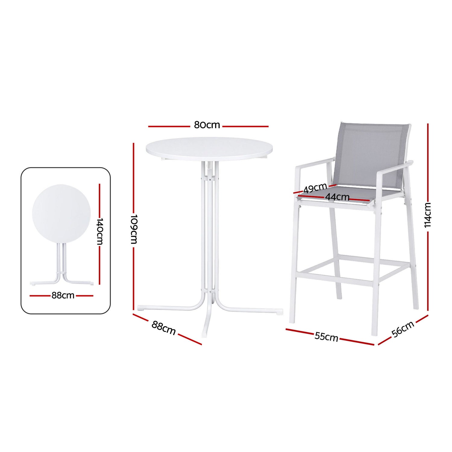 Gardeon 3PC Outdoor Bar Set Stools Dining Chairs Table Patio Furniture Bistro Set Steel White-Furniture > Bar Stools &amp; Chairs > Table &amp; Bar Stools-PEROZ Accessories