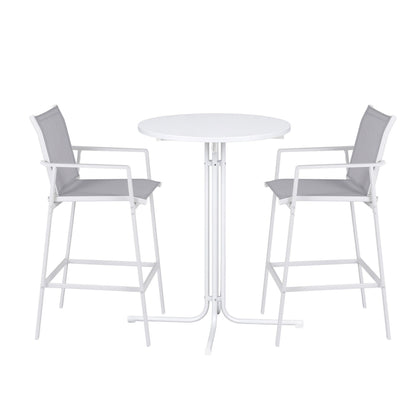Gardeon 3PC Outdoor Bar Set Stools Dining Chairs Table Patio Furniture Bistro Set Steel White-Furniture > Bar Stools &amp; Chairs > Table &amp; Bar Stools-PEROZ Accessories