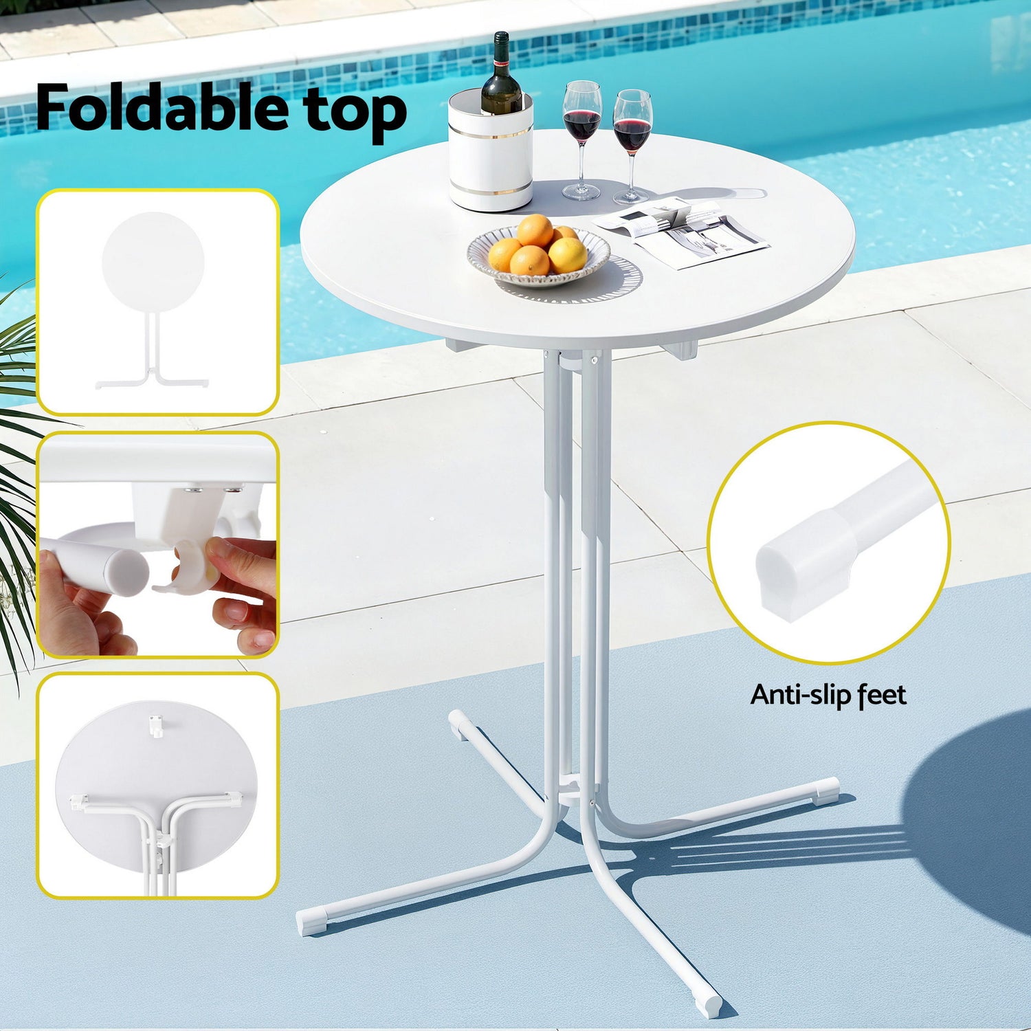Gardeon 3PC Outdoor Bar Set Stools Dining Chairs Table Patio Furniture Bistro Set Steel White-Furniture > Bar Stools &amp; Chairs > Table &amp; Bar Stools-PEROZ Accessories