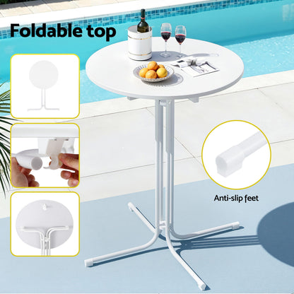 Gardeon 3PC Outdoor Bar Set Stools Dining Chairs Table Patio Furniture Bistro Set Steel White-Furniture > Bar Stools &amp; Chairs > Table &amp; Bar Stools-PEROZ Accessories