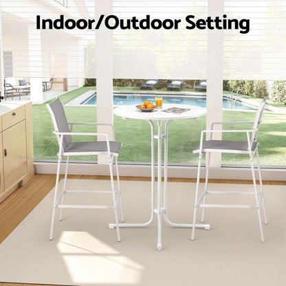 Gardeon 3PC Outdoor Bar Set Stools Dining Chairs Table Patio Furniture Bistro Set Steel White-Furniture > Bar Stools &amp; Chairs > Table &amp; Bar Stools-PEROZ Accessories