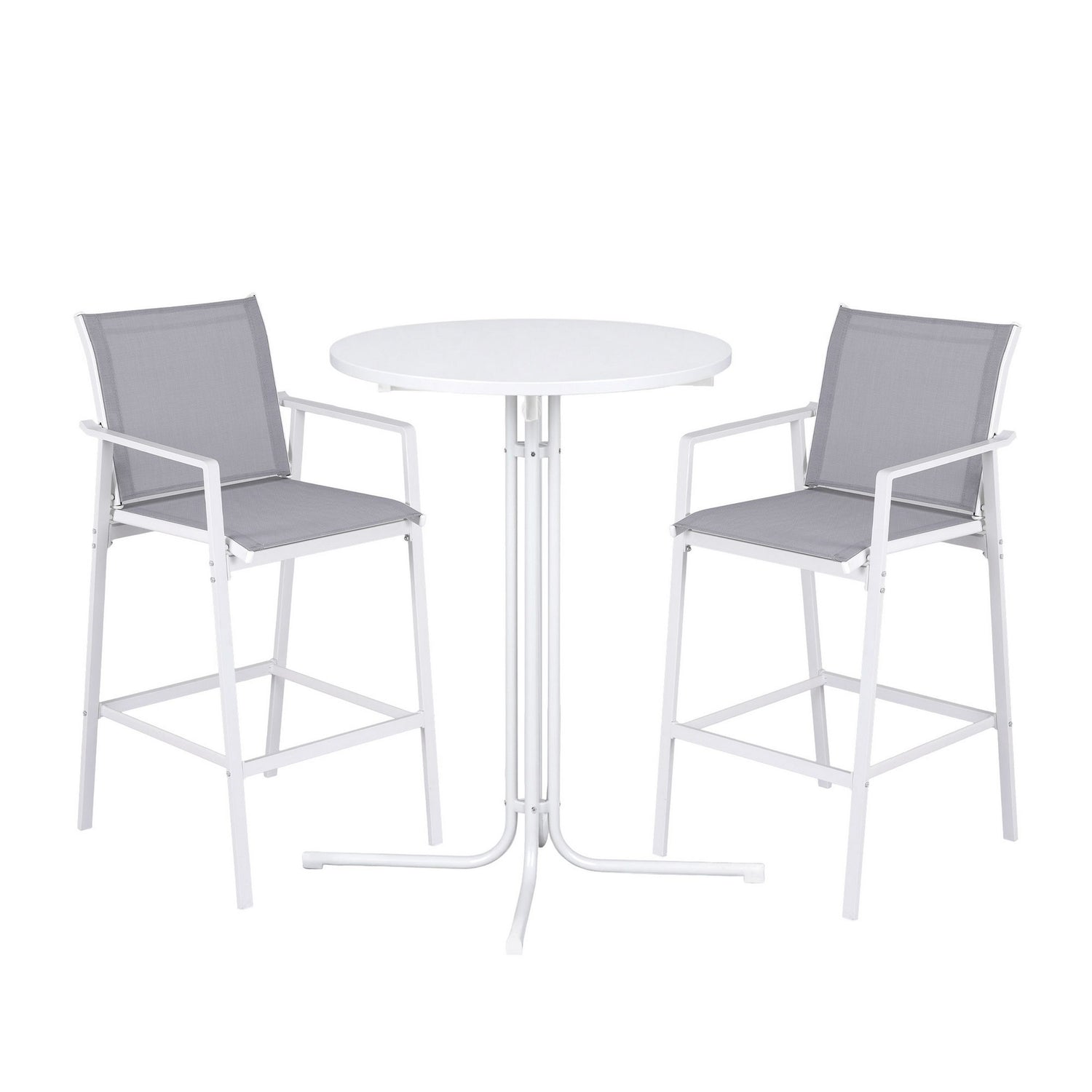 Gardeon 3PC Outdoor Bar Set Stools Dining Chairs Table Patio Furniture Bistro Set Steel White-Furniture > Bar Stools &amp; Chairs > Table &amp; Bar Stools-PEROZ Accessories