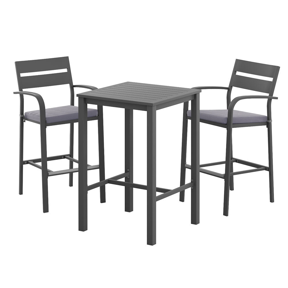 Gardeon 3Pcs Outdoor Bar Set Stools Dining Chairs Table Patio Aluminium Bistro Set Black-Furniture &gt; Outdoor &gt; Outdoor Dining Sets-PEROZ Accessories