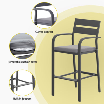 Gardeon 3Pcs Outdoor Bar Set Stools Dining Chairs Table Patio Aluminium Bistro Set Black-Furniture &gt; Outdoor &gt; Outdoor Dining Sets-PEROZ Accessories