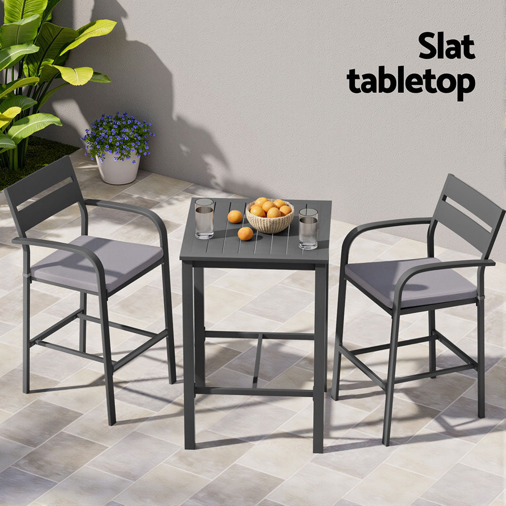 Gardeon 3Pcs Outdoor Bar Set Stools Dining Chairs Table Patio Aluminium Bistro Set Black-Furniture &gt; Outdoor &gt; Outdoor Dining Sets-PEROZ Accessories