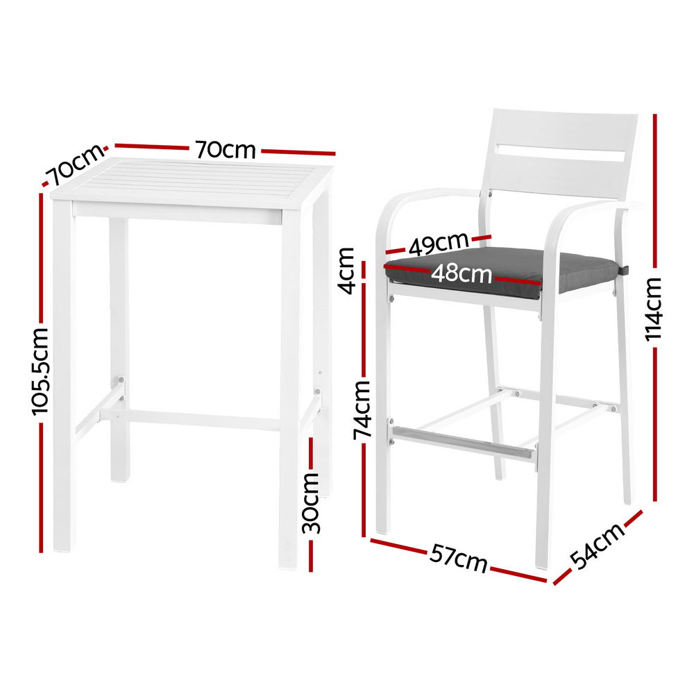 Gardeon Outdoor Bar Set Stools 3-Piece Dining Chairs Table Patio Aluminium Bistro Set-Furniture &gt; Outdoor &gt; Outdoor Dining Sets-PEROZ Accessories
