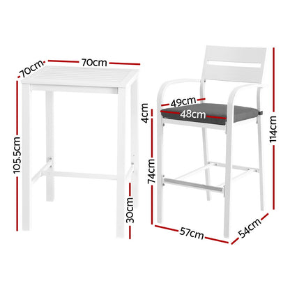 Gardeon Outdoor Bar Set Stools 3-Piece Dining Chairs Table Patio Aluminium Bistro Set-Furniture &gt; Outdoor &gt; Outdoor Dining Sets-PEROZ Accessories