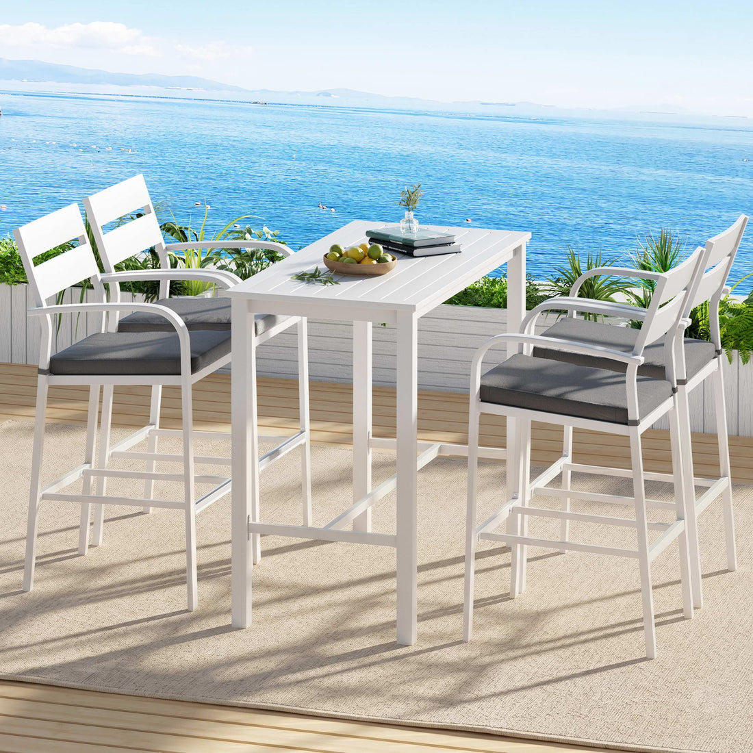 Gardeon Outdoor Bar Set 5-Piece Patio Dining Chairs Aluminium Table Stools White-Furniture > Bar Stools &amp; Chairs > Table &amp; Bar Stools-PEROZ Accessories