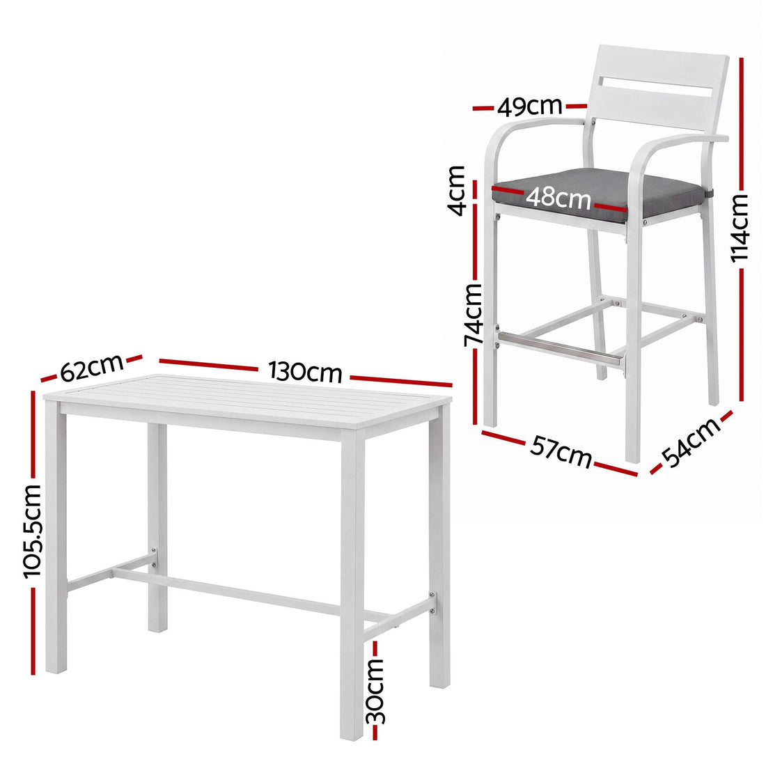 Gardeon Outdoor Bar Set 5-Piece Patio Dining Chairs Aluminium Table Stools White-Furniture > Bar Stools &amp; Chairs > Table &amp; Bar Stools-PEROZ Accessories